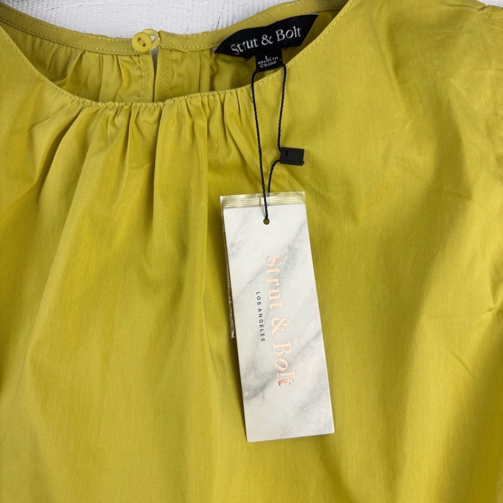 NWT Strut & Bolt- Flutter Ruffle Sleeve Poplin Top Lime Green Large Cottagecore - Picture 6 of 9